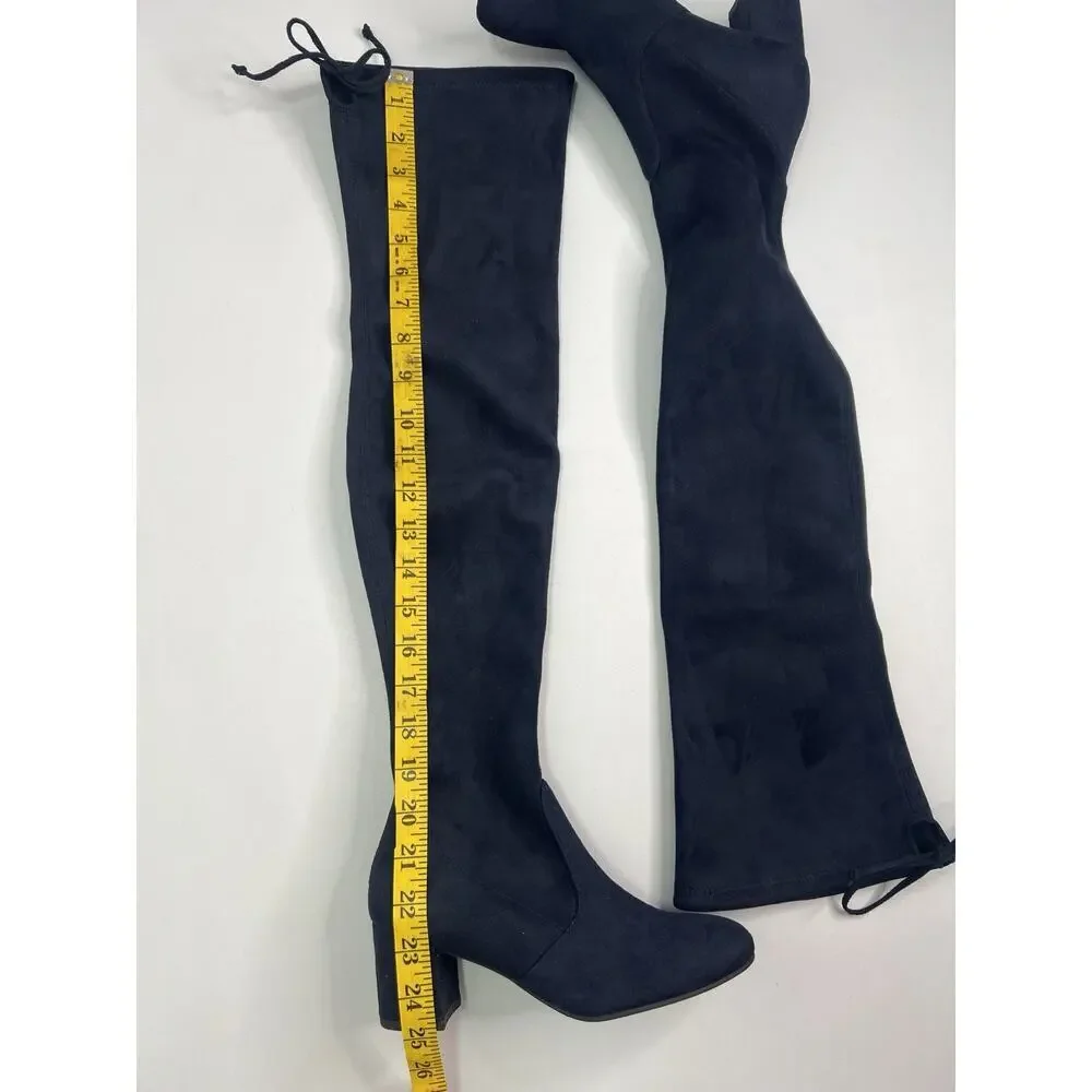 Stuart Weitzman Thigh-High Boots Heeled Navy Blue Suede Tie Women’s Size 5